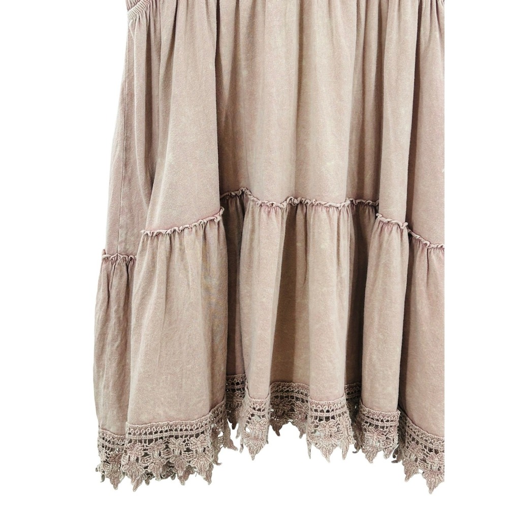 Altar'd State Boho Tiered Mini Dress Mauve Pink Lace Hem Small - Picture 6 of 9